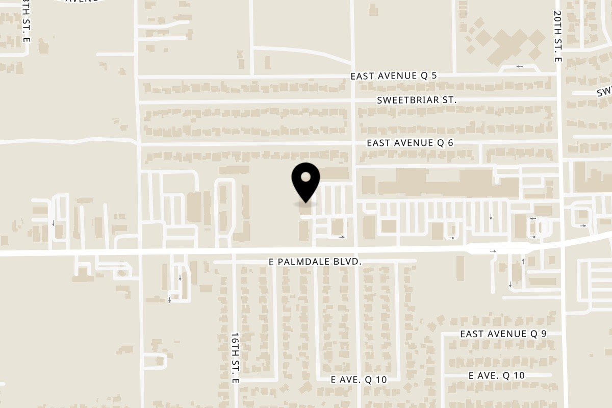 Map showing the location of Louisiana Famous Fried Chicken Palmdale on 1645 E Palmdale Blvd A in Palmdale